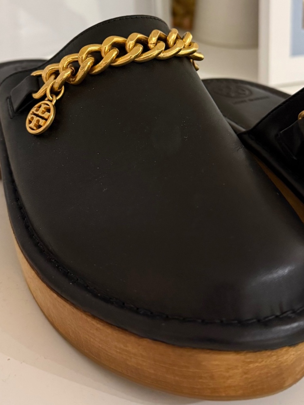 Tory Burch Mini Benton Leather Wood Clogs